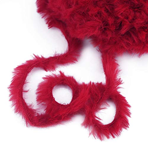 Image of NICEEC 2 Skeins Faux Fur Yarn Super Soft, Chunky & Fluffy, Eyelash Yarn for Crochet & Knitting (Total Length 70yds,3.53oz) - Red