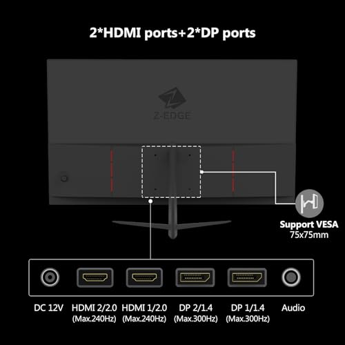 Z-Edge 24.5 Inch Gaming Monitor 300Hz (DP) 240Hz (HDMI) 1ms MPRT Full HD LED Monitor, 300cd/m² Brightness, 16:9 IPS Panel, FreeSync, HDR10, HDMI & DisplayPort, VESA Mountable - Black - Image 5