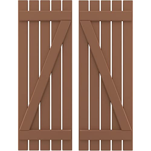 Ekena Millwork ARW102SB519X81BTH Americraft Five 2 Exterior Real Wood Spaced Board-n-Batten Shutters w/Z-Bar (Per Pair), 19 1/2"W x 81"H, Burnt Toffee