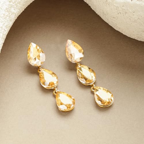 Image of Rubans Drop Earrings American Diamond Crystal Stylish Trendy Jewellery Gift for Women & Girls