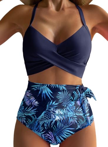 Dokotoo Women's High Waisted Floral Bikini Sets Swimsuit Suit for Women 2025 Tummy Control Bathing Suit Swimwear for Summer