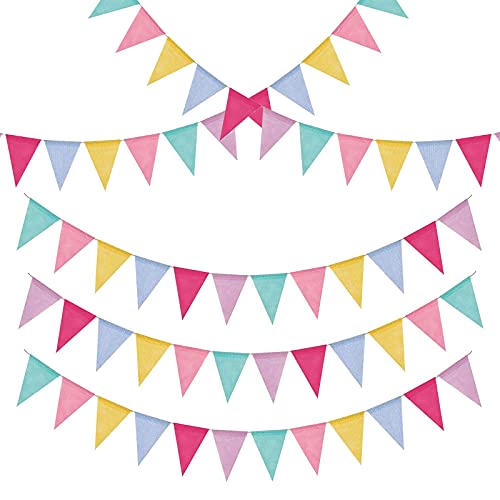 Lot de 5 bannières colorées de 4 m, 60 drapeaux triangulaires, étanches pour fête d'anniversaire, mariage, décoration de fête (5 x 4 mètres) Cover