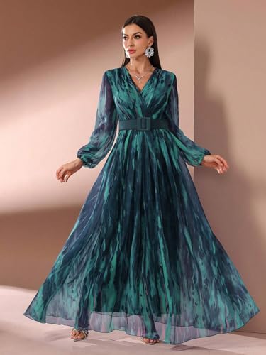 Image of TOLEEN Summer Casual Dresses for Women 2024 Spring Fashion Boho V Neck Long Sleeve Ruffle Floral Print Elegant Maxi Dress