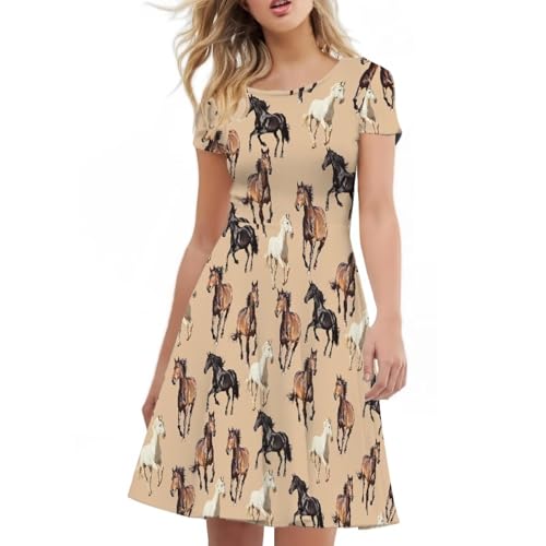 Image of AFPANQZ Womens Casual Summer Lightweight Vintage Dress Short Sleeve Midi Dress Knee-Long Luxury Formal Dress