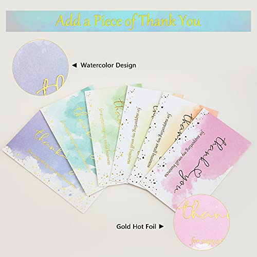 120 Pieces Watercolor Thank You For Supporting My Small Business Card Gold Foil Thank You Business Card Colorful Thanks Card Customer Appreciation Package Insert For Online Shop Retail Store, 6 Styles #TOP3