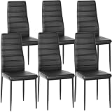Dining Chairs PU Leather Set of 6, Ergonomic High Back Upholstered Padded Chair Armless for Home Kitchen Dining Room, Metal Steel Frame, Space-Saving, Black