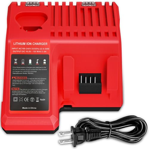 Replacement for 12V-18V Multi-Voltage Battery Charger Compatible with Milwaukee 12V-18V Lithium Battery 48-11-2412 48-11-2401 48-11-2440 48-11-1862 48-11-1850 48-11-1852 Power Tools Battery Charger