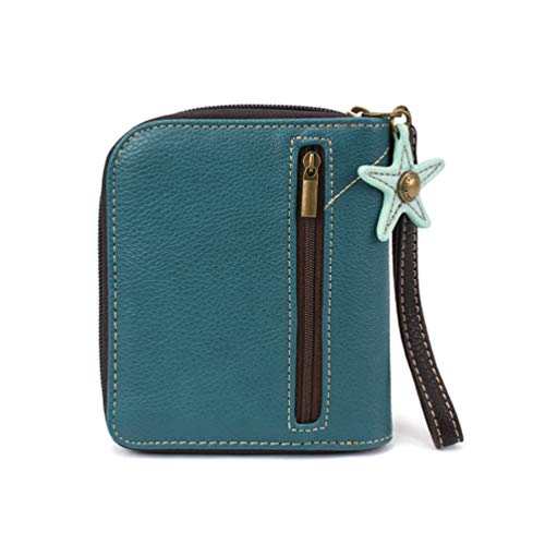 Image of CHALA Zip Around Wallet, Wristlet, 8 Credit Card Slots, Sturdy Pu Leather - Sand Dollar - Turquoise