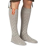 Trachtensocken klassisch 40cm Lang - Trachten Strümpfe Passend zu kurze Trachtenhosen & Kniebundhosen - Edel gestrickte Socken mit Zopfmuster - aus Baumwolle für Damen & Herren Natur/Meliert - 41-43