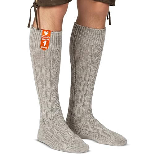 Trachtensocken klassisch 40cm Lang - Trachten Strümpfe Passend zu kurze Trachtenhosen & Kniebundhosen - Edel gestrickte Socken mit Zopfmuster - aus Baumwolle für...