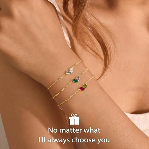 Turandoss Gold Birthstone Bracelets for Women Trendy - 14K Dainty Gold Plated Bracelets for Women, Birthstone Bracelet for Her Mom Best Friend Girls Bridesmaid Jewelry Gifts3