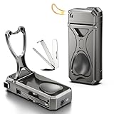 KEJIAR Pipe Lighter ，4 in 1 Soft Flame Lighter with Pipe Stand, 3 Collapsible Pipe Cleaning Tools, Refillable Butane, Men's Pipe Set Gift (Grey)