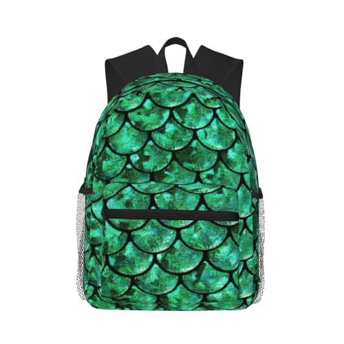 Sac à dos unisexe vert avec imprimé écailles de poisson pour le sport de loisir