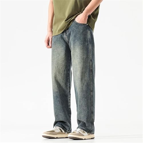 Men's Straight Cut Loose Retro Blue Jeans Fashion Pockets Wide Leg Vintage Jeans with Pockets4