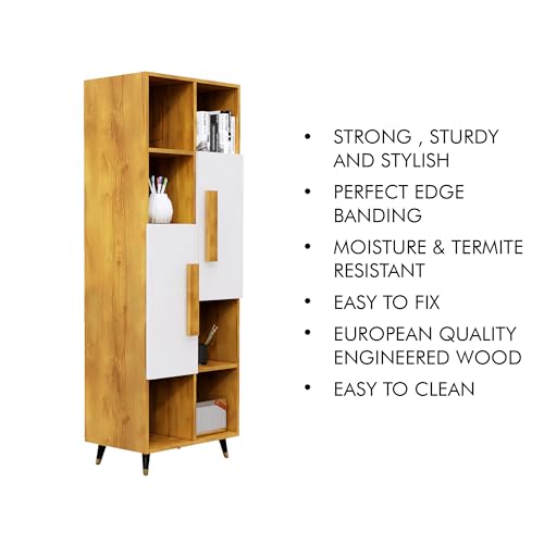 Image of Bniture Bookshelf for Home | Engineered Wood Book Shelf with 2 Door & 6 Shelf | Open Book Shelf Stand for Library | Multipurpose Display Organizer for Living Room & Study | Giant Wood & Frosty White