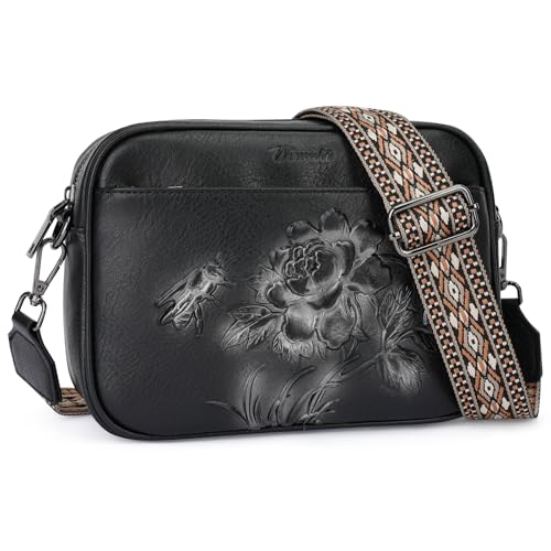 Image of Small Crossbody Purses for Women, Trendy Vegan Leather Crossbody Bag Embossed Travel Shoulder Handbags with Wide Strap