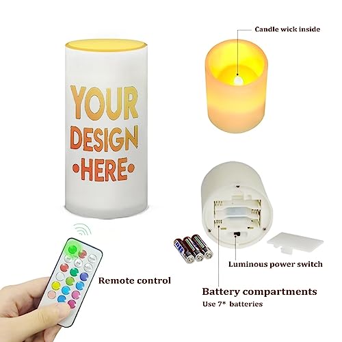 Image of Custom Flameless LED Candles Battery Operated Candles with Remote Timer Color Changing, Customize Photos and Text DIY Your Own Pillar Candle Tealights for Indoor Outdoor Home Decoration