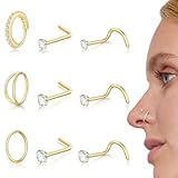 DAI JY Anillos de nariz dorados de 20 g para mujeres y hombres, hipoalergénicos, de acero quirúrgico, doble aro, 1,5 mm/2 mm/2,5 mm, circonita cúbica de imitación de diamante pequeño en forma de L