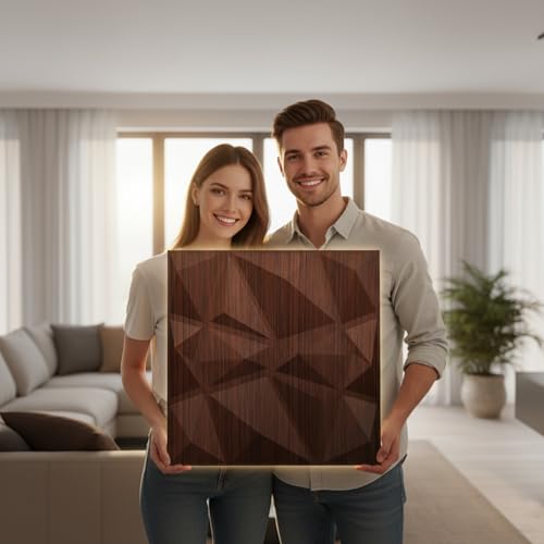Image of Kayra Decor PVC Panel for Wall PVC Diamond Design, WalntWood Color 19.7 inch X 19.7 inch (Pack of 12) - Covers 32.34 Sq. Ft.