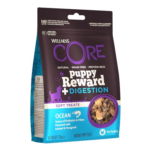 Wellness CORE Puppy Reward+ Digestion 170g Ocean Krill - Soft Puppy Treats for All Puppy Breeds Grain-Free Natural Hypoallergenic Protein-Rich High Fish Content Supports a Healthy Digestion