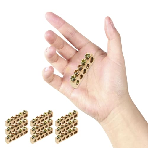 Bloque terminal de cobre de alta dureza con 5 orificios y acabado dorado antioxidante, 10 pcs