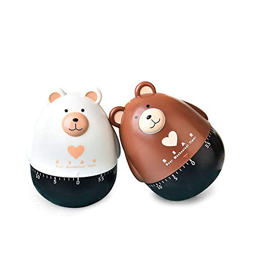 Image of Lovely Cartoon Bear Mechanical Timers 60 Minutes Machinery Kitchen Gadget Cooking Timer Clock Loud Alarm Counters Manual Timer (White)