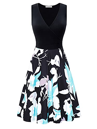 Image of GUBERRY Womens Wrap V Neck Sleeveless Sundress Summer Flare Tank Dress with Pockets