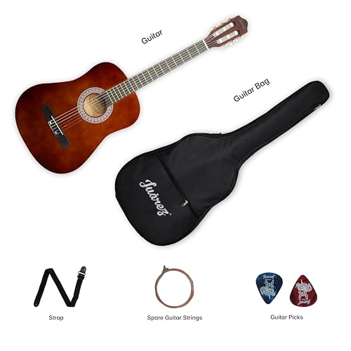 Image of Juarez 38 Inch Classical Guitar with Nylon Strings for Beginners, Finger-Friendly Full Size Guitar Kit with Bag, Picks, Strap & Extra Steel Strings for Upgrade, Brown