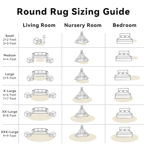 OLANLY Ivory Round Rugs for Bedroom - Machine Washable, 9 ft Circle Area Rugs for Living Room, Soft and Fluffy Shaggy Carpet for Teen Girls and Boys, Nursery Rooms, Dorms, Home Decor Aesthetic