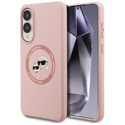CG Mobile Karl Lagerfeld Coque en Silicone avec Double tĂŞtes et Cercles Compatible avec MagSafe pour Samsung Galaxy S25 Edge (Rose)