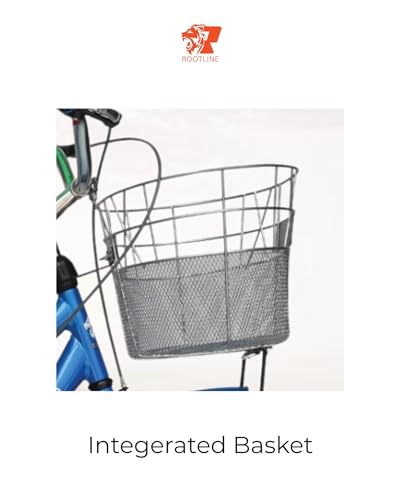 Image of ROOTLINE Alexa Dark Blue Bicycle For Girls /Women With Front Basket And Integrated Carrier | Road Bike | BCP Rim & Handle (Alexa Dark Blue), Frame Size- 18 Inch