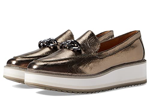 Image of Johnston & Murphy Gracelyn Chain Loafers for Women - Leather Construction - Removable EVA Footbed Bronze Metallic Sheepskin 9 M