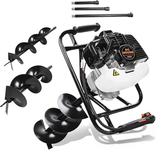 DC HOUSE Post Hole Digger, 52cc 1800W Gas Powered Earth Auger Earth Digger, Auger Post Hole Digger with Two Drill Bit 6' & 10' and Extension Rods, for Fence, Farmland and Garden, EPA Certified