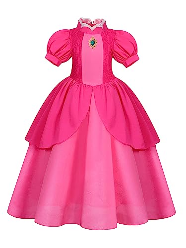 Marendyee Costume da principessa Pesca per bambine, costume per Halloween, carnevale, vestaglia, gioco di ruolo, 7-8 anni
