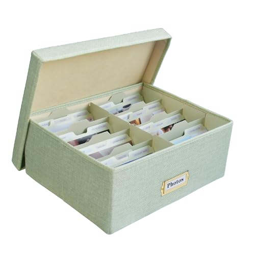 Linen Photo Storage Box &ndash; Holds 1700 Photos, Photo Organizer with Lid for Photo, Pictures...
