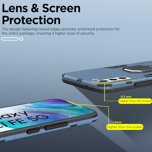 Image of Pikkme Back Cover for Samsung Galaxy S21 Fe 5G | 360 Protection | Ring Holder | Kickstand | Tough Armor Case (Blue)