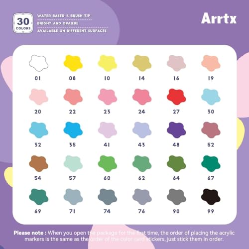 Image of Arrtx 30 Colored Acrylic Pens Extra Brush Tip, Water Based Ink Markers for Painting Rocks, Glass, Easter Eggs, Wood and Fabrics, Non-Toxic, Odor Free