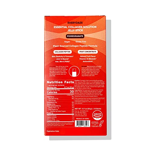 Everydaze Essential Collagen Solution Jelly Stick | Vegan Collagen Peptide | Pomegranate | 10 Packs | Hair, Skin, Nails, Beauty, Bone, Joint Health | Vitamins, Minerals, Antioxidants For Men & Women #TOP4