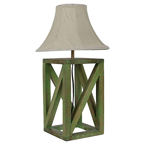 Image of tu casa Handcrafted Mango Wood Table Lamp with Brown Cotton Fabric Shade | Decorative Bedside Night Lamp for Bedroom & Living Room | Wooden Nightstand & Study Table Lamp for Home Decor & Gifting