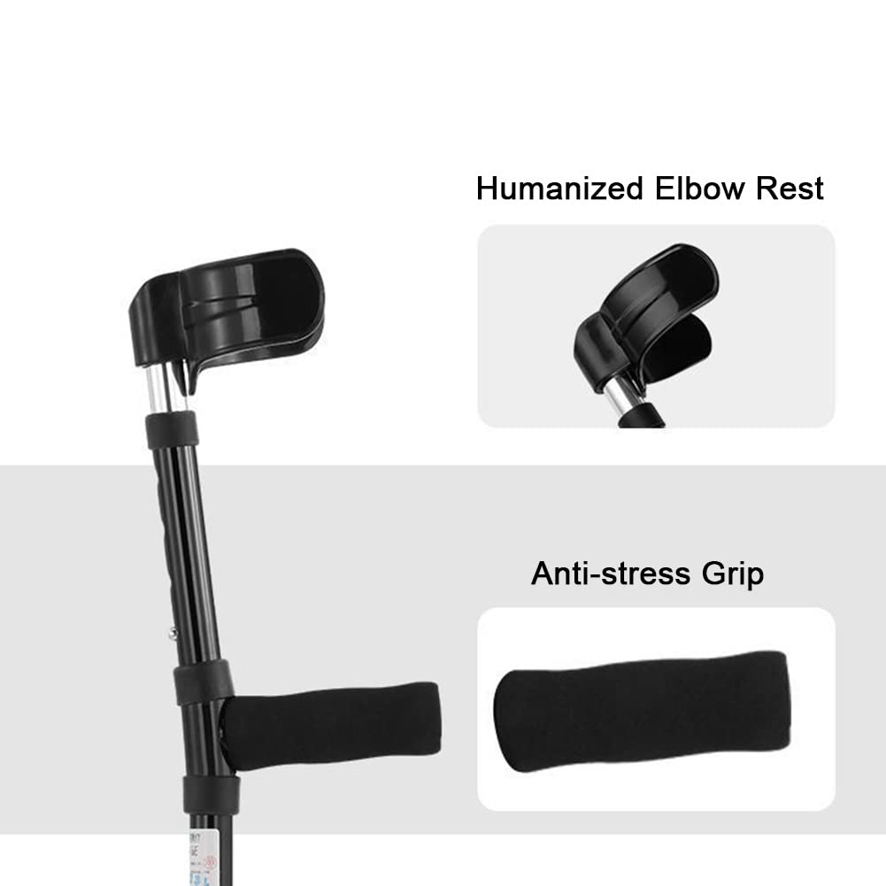 Muletas de antebrazo Bastones de antebrazo ergonómicos para adultos livianos y ajustables, muletas de aluminio para caminar, adecuadas para ancianos, andadores discapacitados (Color : Black, Size : 1