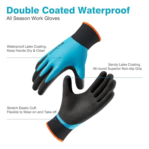 Image of COOLJOB Waterproof Gardening Gloves, Double Coated Garden Gloves, Blue