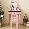 Karl home Kids Vanity Table and Chair Set, Princess Toddler Dressing Table with 7pcs Multiple Make up Accessories 3 Drawers & Tabletop Storage, Wooden Pretend Play Vanity Set for Little Girls, Pink