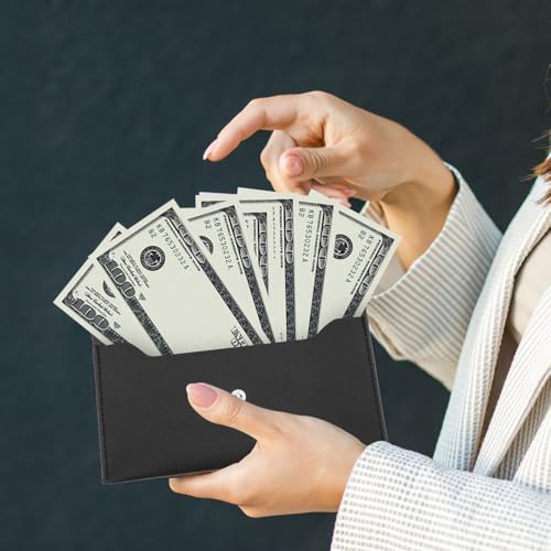 CALLARON 2 Stück Briefumschläge aus schwarzem Leder – Geldbeutel, wiederverwendbar, Receipt Organizer, tragbar, zum Verwalten des Budgets und zur Aufbewahrung von Quittungen, 17,5 x 9 x 1 cm