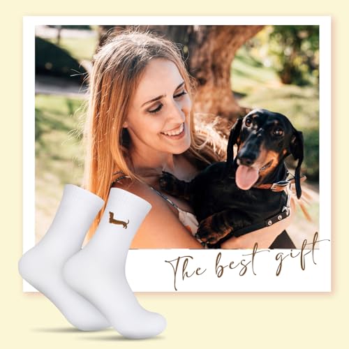 MEJOSER Dackel Geschenke Dackel Socken 36-42 Baumwolle für Damen Herren Weihnachten Lustige Tennissocken Sportsocken Dackelsocken Crew Socks Hundebesitzer