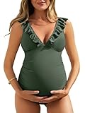Mujer Trajes de Baño Una Pieza para Premamá Ropa de Playa Embarazada Volantes Verde S