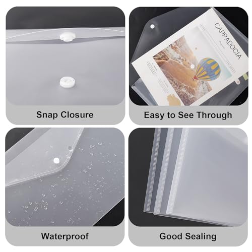 60 envelopes de plástico com fecho de botão, pastas de plástico transparente A4, envelope de poliést