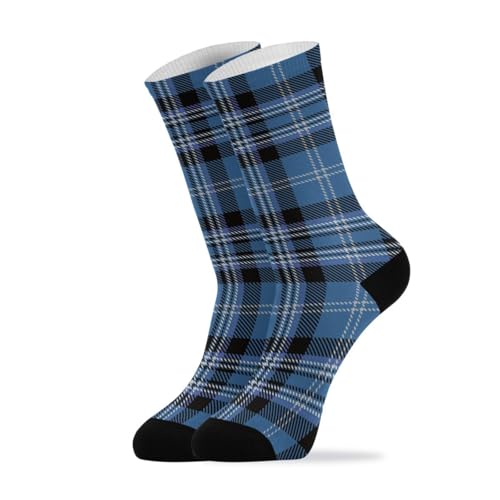 Blue Black Tartan Plaid Scottish women’s crew socks running 2 Pack lightweight wicking black socks for men (1-Pair)