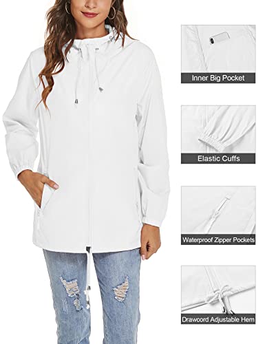 Avoogue Womens Waterproof Raincoat Lightweight Breathable Rain Jacket Hooded Rain Coat Outdoor Active Windbreaker with Pocket3