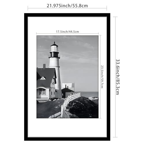 Picrit 22.375x34 Picture Frame 3 Pack, Black Poster Frame, Display Poster 18 x 24 with Mat or 22.375 x 34 without Mat for Horizontal or Vertical Wall Mounting