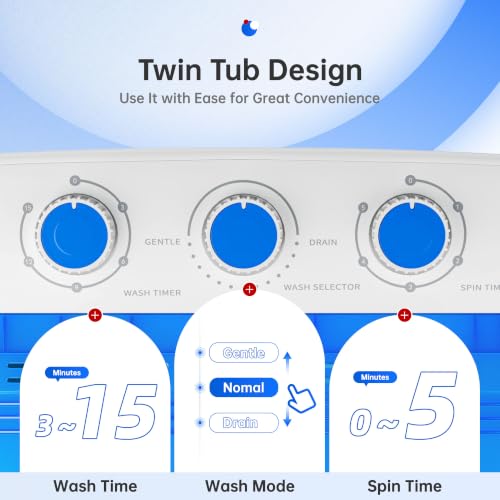 Image of Portable Washing Machine With Top Drainage,18 lbs Capacity,Washer and Dryer Combo Machine for Homes & Apartments,Twin Tub Laundry Washer with Spin Cycle